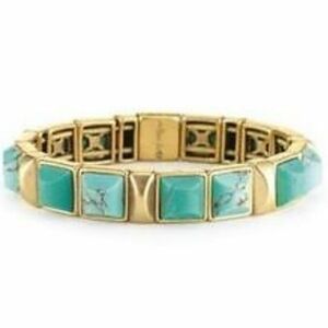 Stella & Dot Turquoise Sawyer Stone Stretch Bracelet Goldtone